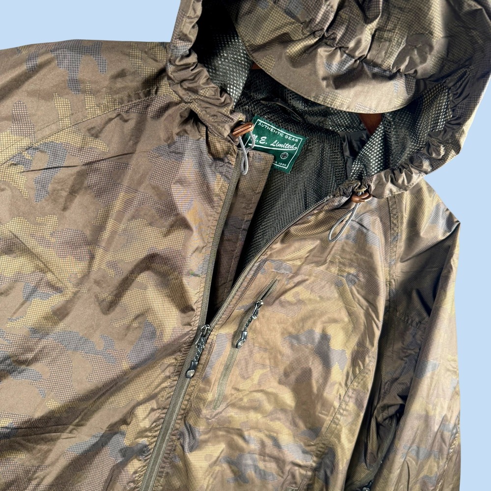 N.E. Limited Windbreaker Jacket Men XL Brown Camo Hooded Full Zip Gorpcore Coat